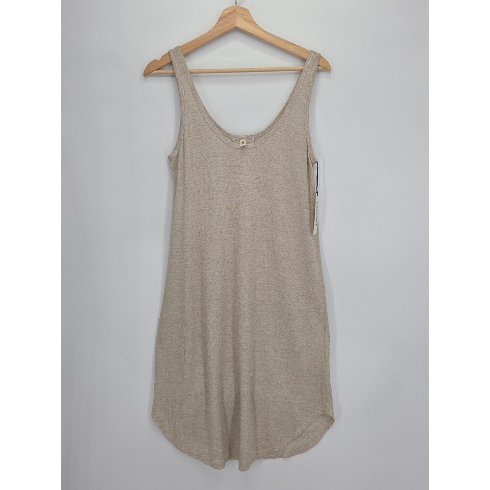 New L'Agence 100% Linen Metallic Shimmer Tank Dress Oatmeal Beige Size Medium